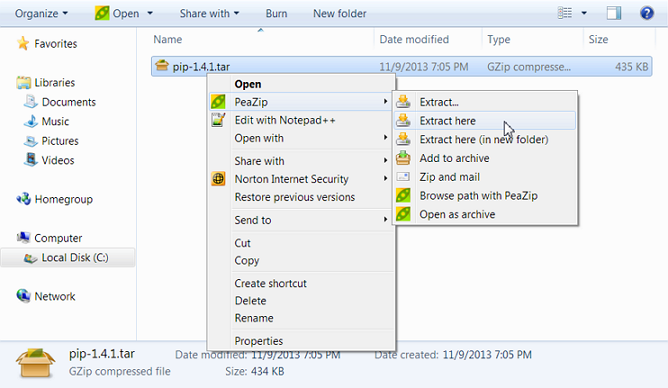 Extracting a tarball with PeaZip